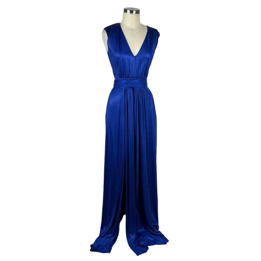 DRESS‎ THE POPULATION Women's Krista Dress Front Slit Electric Blue Gown XS